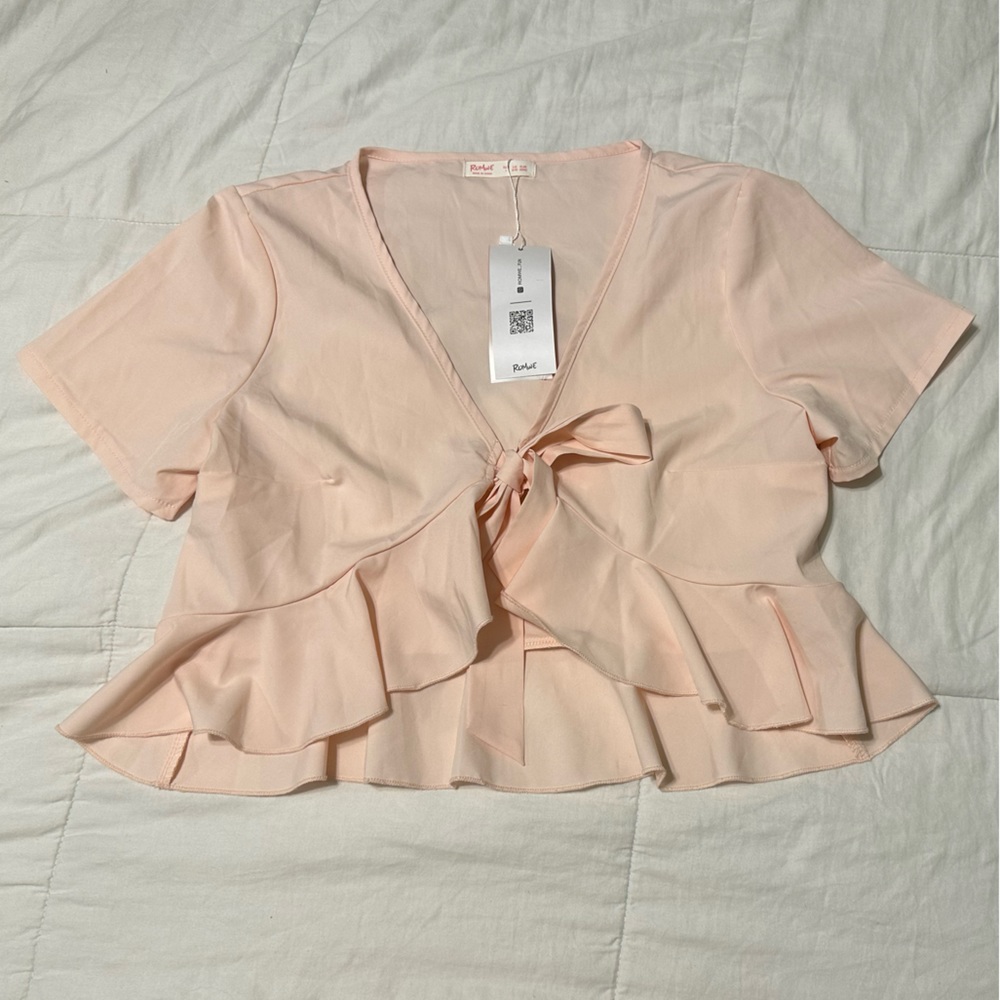 Light Pink Front Tie Cropped Top